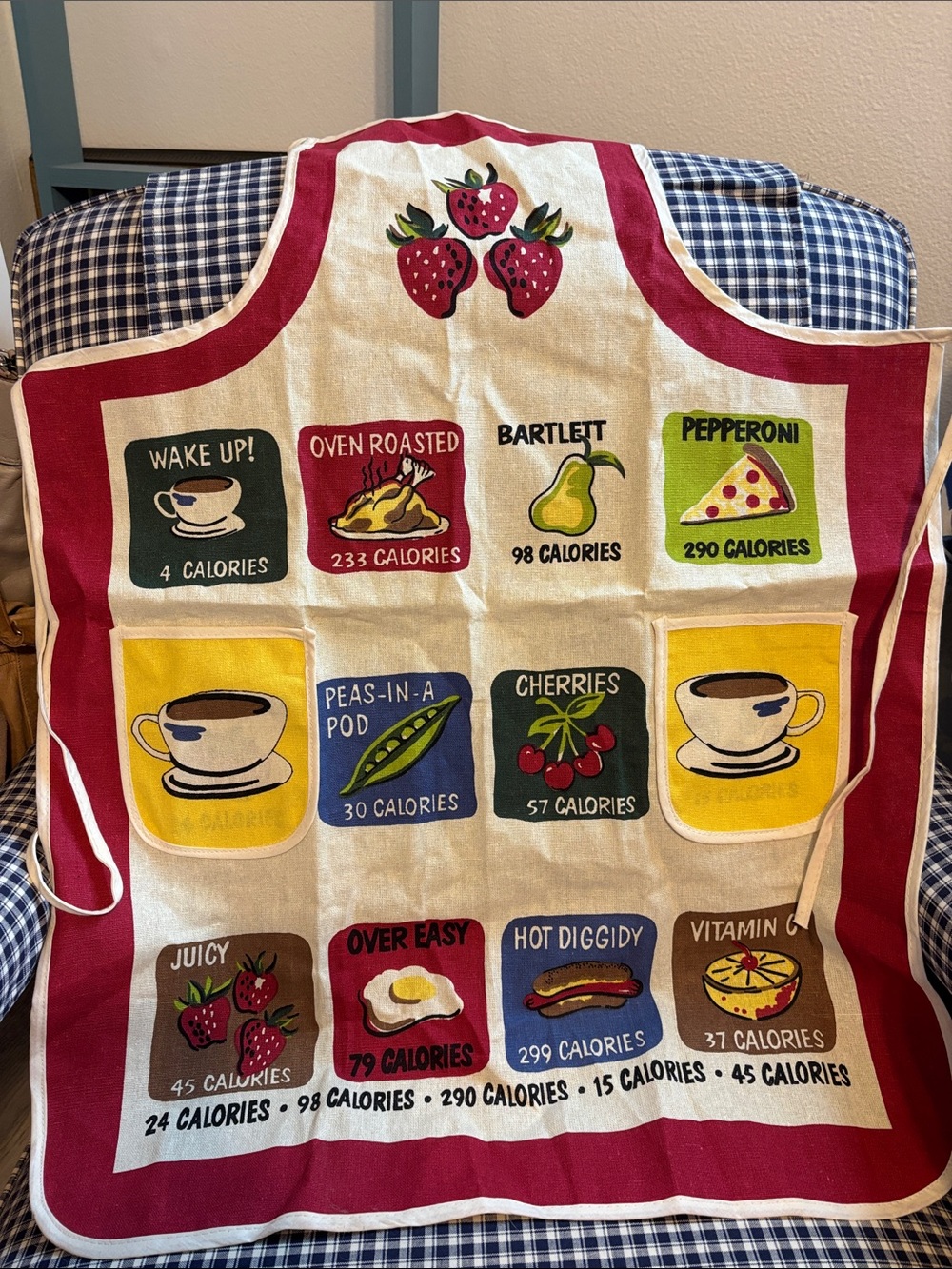 Kitchen Apron with Fruit & Calorie Print - Red Accent